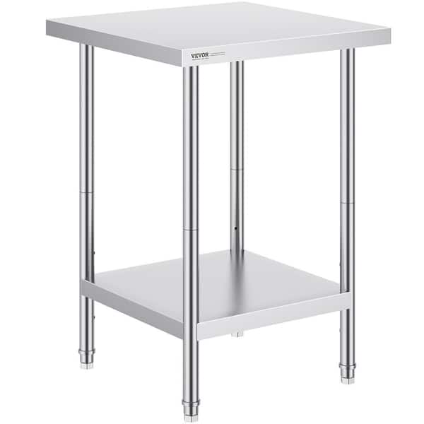 VEVOR 24 x 24 x 34 In. Stainless Steel Commercial Kitchen Prep Table 700 lbs. Load Capacity with 3 Adjustable Height Levels