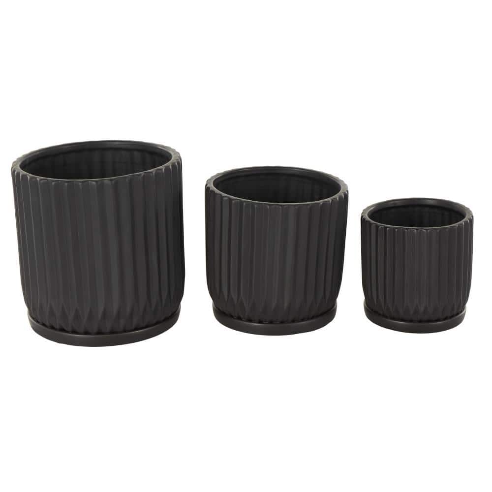 8 in. 7 in. and 5 in. Small Black Ceramic Ribbed Planter with Attached Saucer (3- Pack) price history on PriceWatchPro