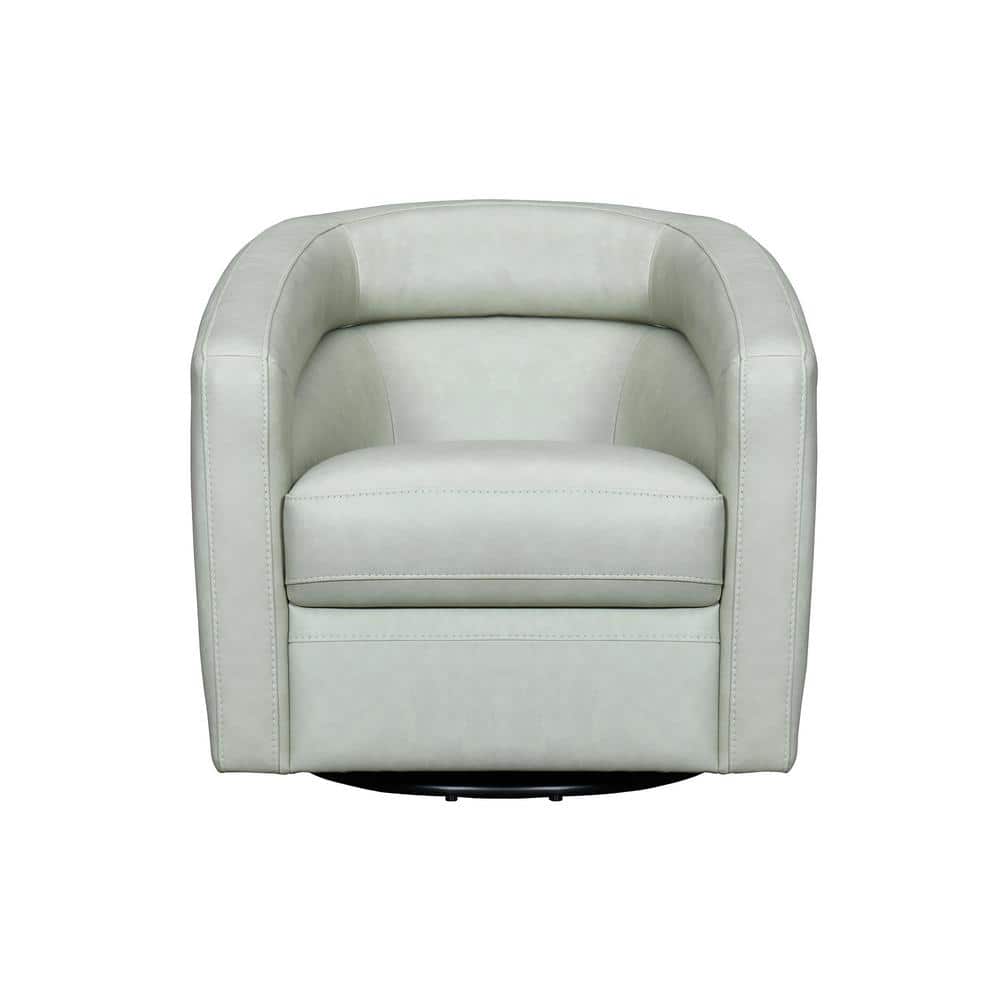 Mint Green Leather Swivel Accent Chair with Wood Base