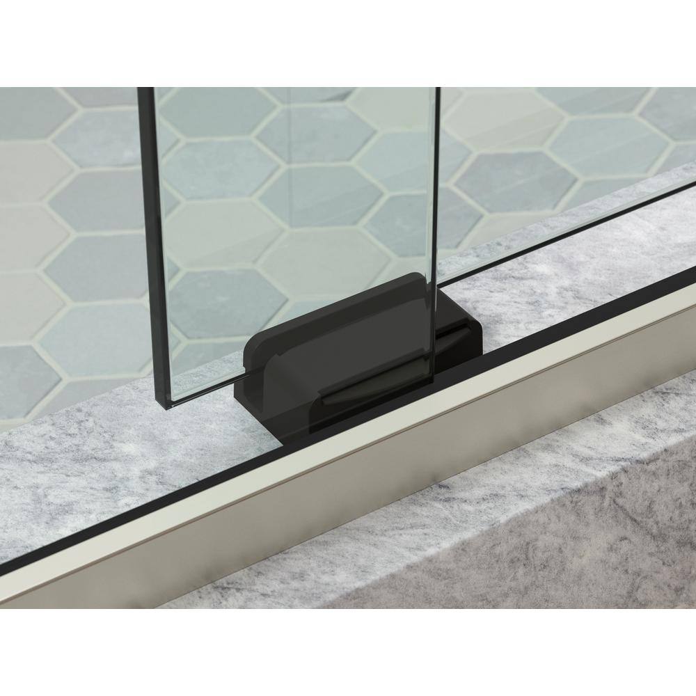 Levity Frameless Sliding Shower Door with Anodized Brushed Nickel Finish and Crystal Clear Glass