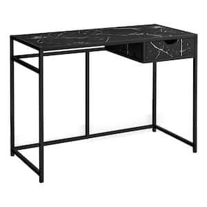 42 in. L Black Marble-Look Black Computer Desk 1-Storage Drawer Metal Frame