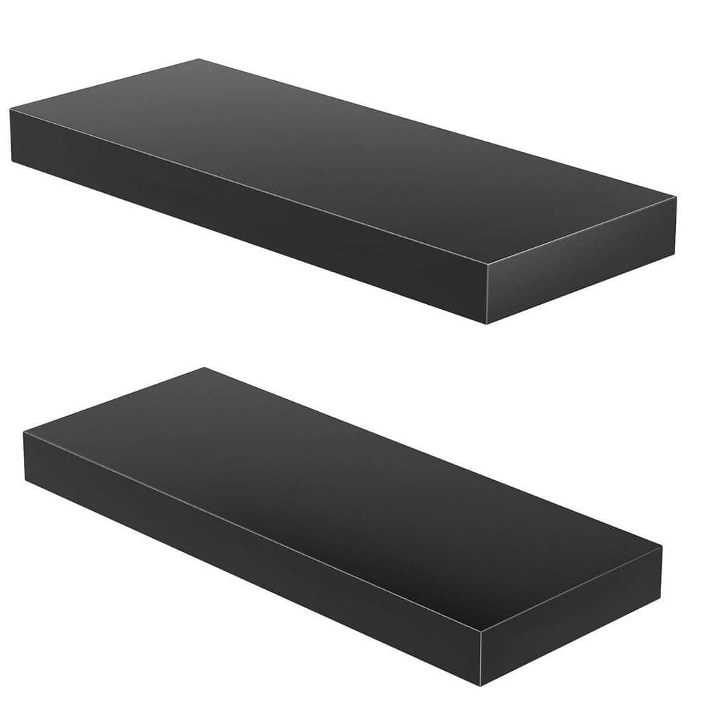 23.6 in. W x 9 in. D Black Floating Decorative Wall Shelf Set of 2