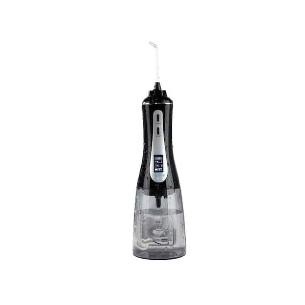 Portable Cordless OLED Display Oral Irrigator with 5 Pressure Modes 8 Replaceable Jet Tips in Black