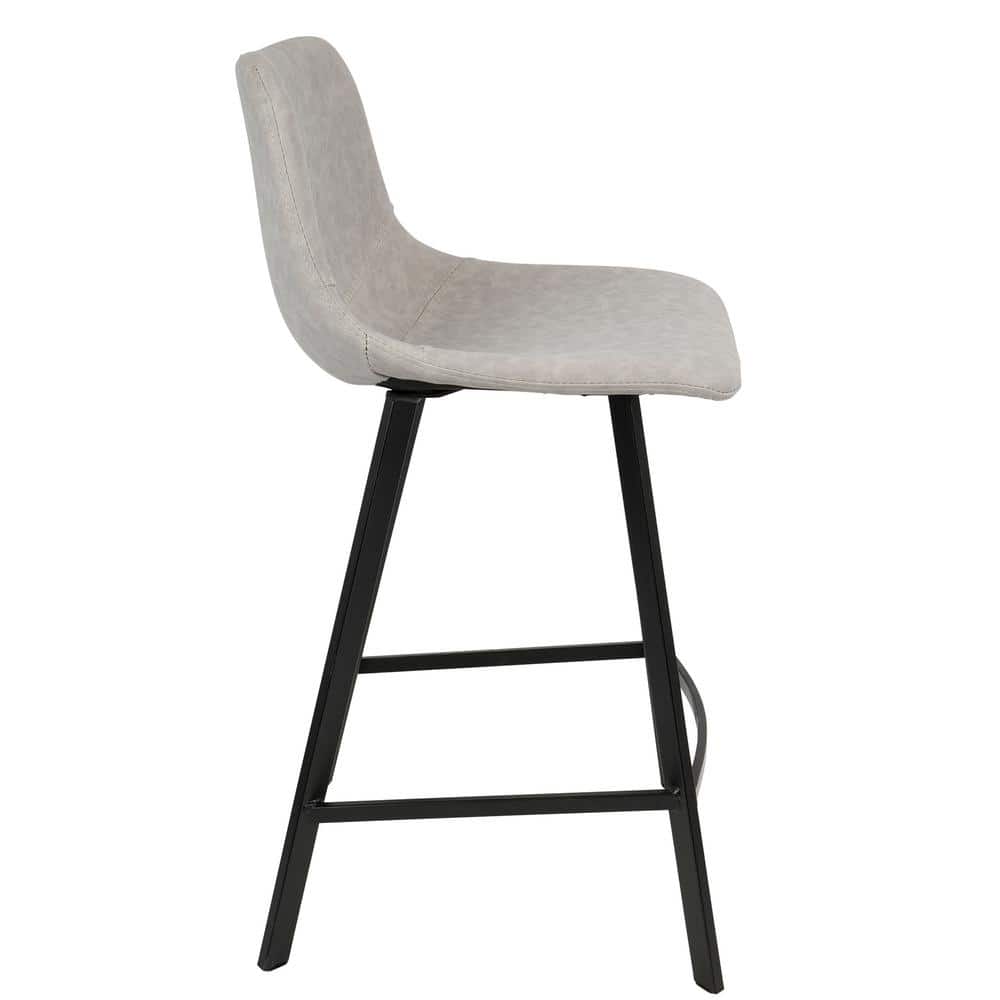 Modern Gray Faux Leather Counter Stools with Metal Frame - Set of 2