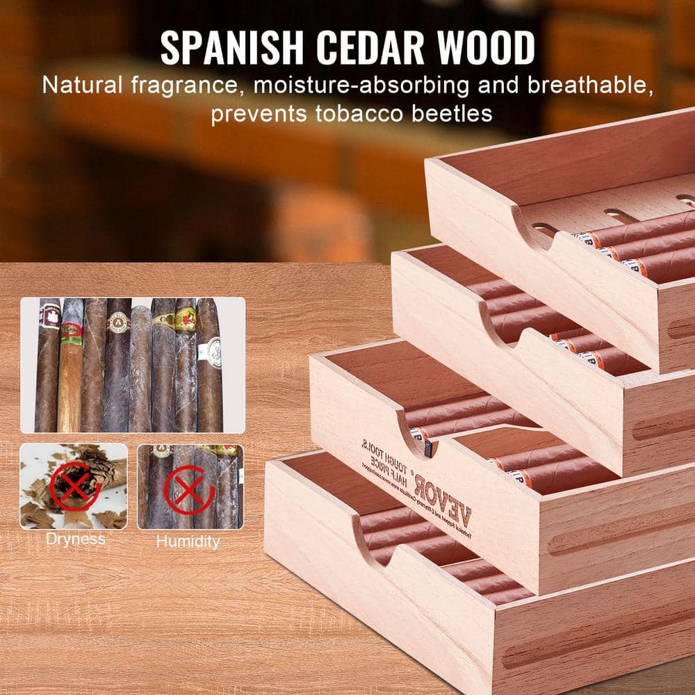 Handmade Cedar Wood Cigar Humidor with Hygrometer and Humidifier