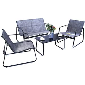 Gray 4-Piece Metal Patio Conversation Set with Gray Breathable Textilence Seating