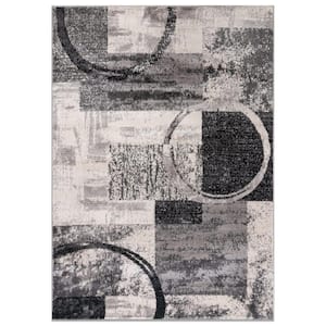 Contemporary Abstract Circle Design Cream 6 ft. 6 in. x 9 ft. Indoor Area Rug