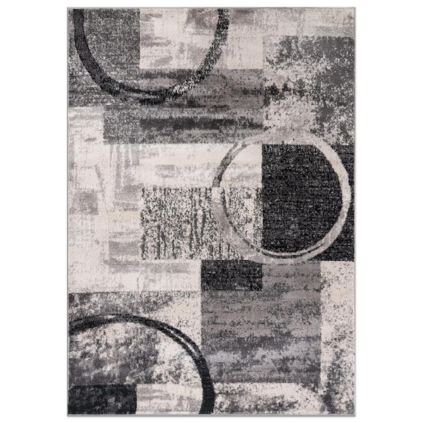 World Rug Gallery Contemporary Abstract Circle Design Cream 7 ft. 10 in. x 10 ft. 2 in. Indoor Area Rug