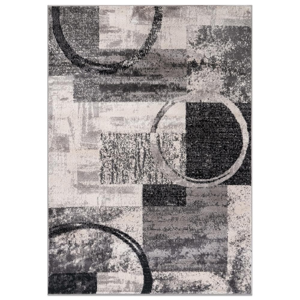 World Rug Gallery Contemporary Abstract Circle Design Cream 3 ft. 3 in. x 5 ft. Indoor Area Rug