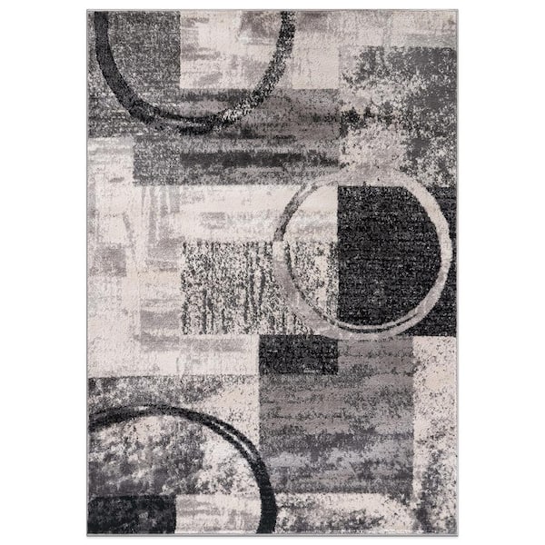 World Rug Gallery Contemporary Abstract Circle Design Cream 5 ft. x 7 ft. Indoor Area Rug