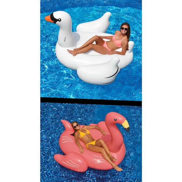 Swimline Pink and White Pool Giant Rideable Inflatable Swan Plus Flamingo