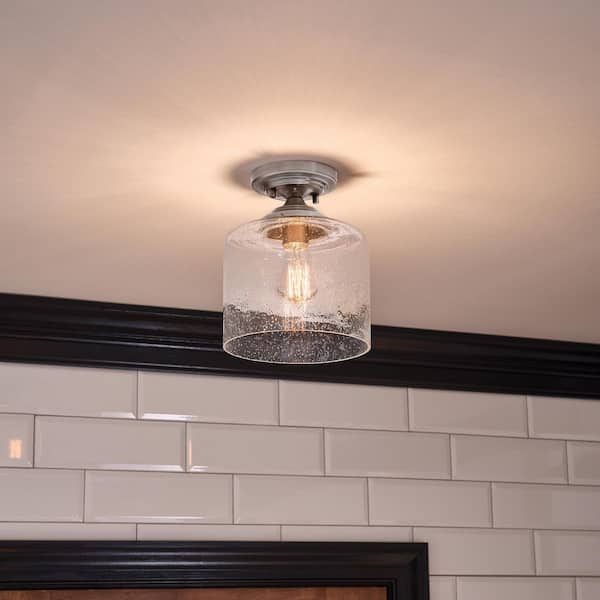 Winslow 8.5 in. 1-Light Brushed Nickel Hallway Contemporary Semi-Flush Mount Ceiling Light with Clear Seeded Glass