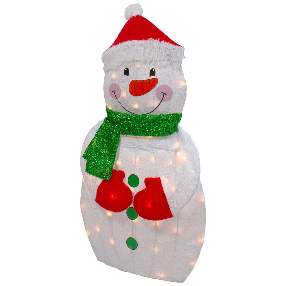 32" Lighted Chenille Snowman with Scarf and Hat