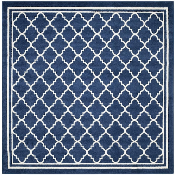 SAFAVIEH Amherst Navy/Beige 7 ft. x 7 ft. Square Multi-Trellis Border Area Rug