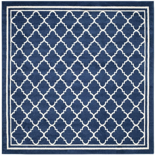 SAFAVIEH Amherst Navy/Beige 7 ft. x 7 ft. Square Multi-Trellis Border Area Rug