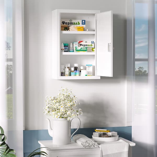 kleankin 11.75 in. W x 18 in. H White Recessed Wall Medicine Cabinet without Mirror for Bathroom with 2 Keys