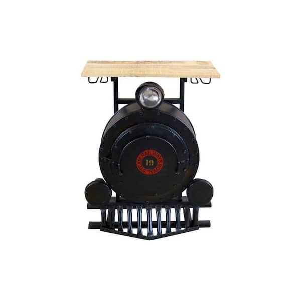 HomeRoots Julia 1-Piece Black Metal/Wood Steam Engine Bar Counter
