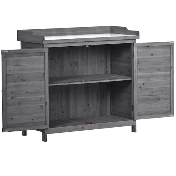 Unbranded Gray Fir Wood Workstation with Cabinet 2-Tier Shelves and Side Hook