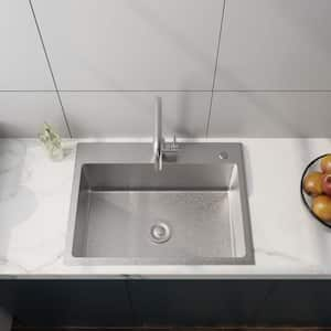 24 in. Drop-In Ceramic Bathroom Sink in Silver with Faucet Hoses and Drain Head Only, Stainless Steel Washing Sink