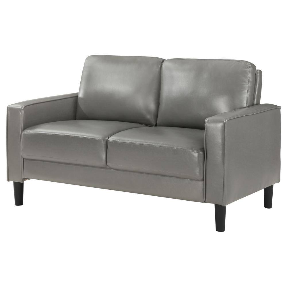 Ruth Dark Gray Faux Leather Track Arm Loveseat