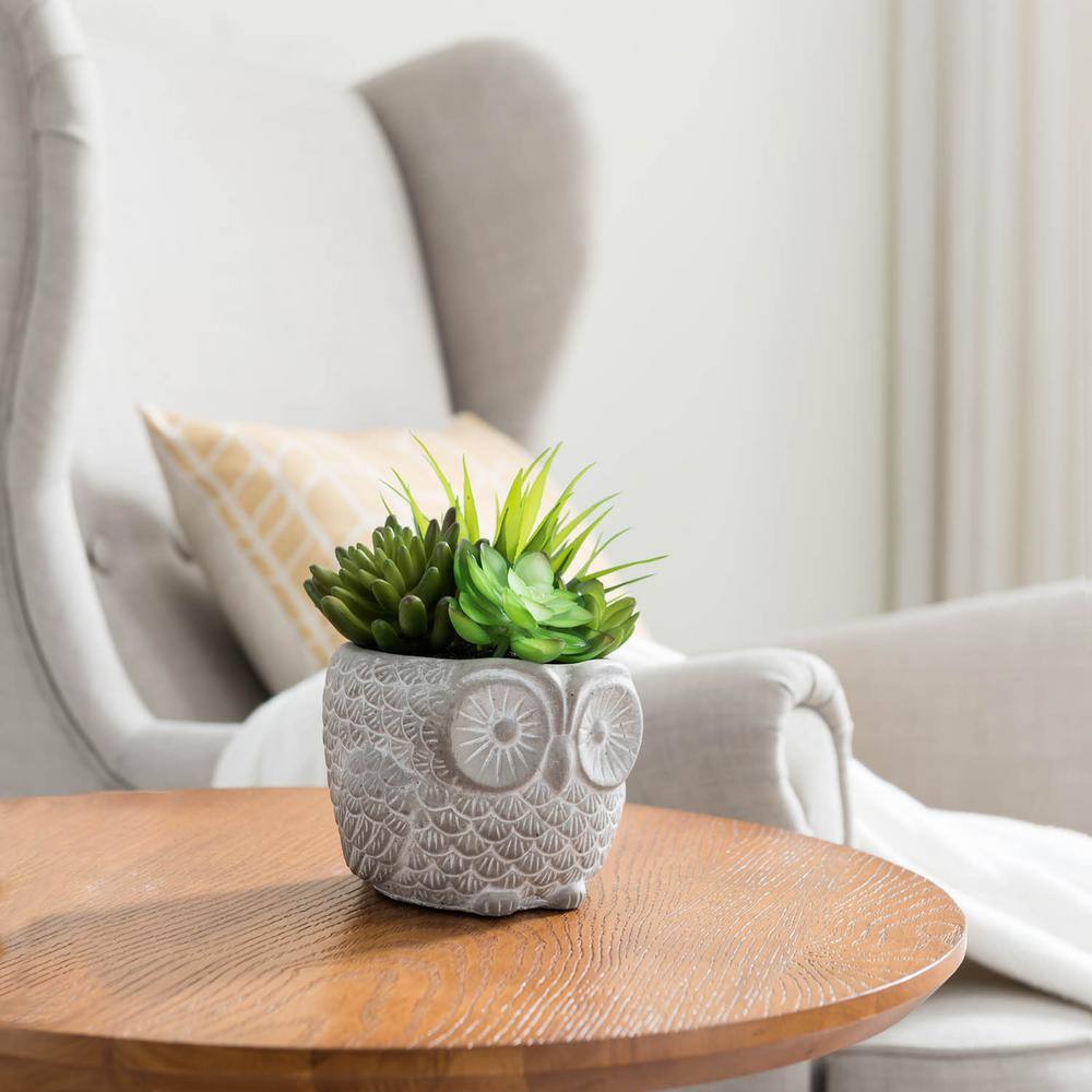 Artificial Owl Planter With Succulents