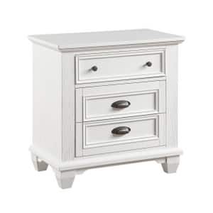 28.5 in. White and Bronze 3-Drawers Wooden Nightstand