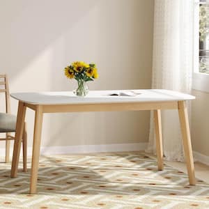 Layla White Oak and Natural Oak Wood 4-legs Dining Table seats 6