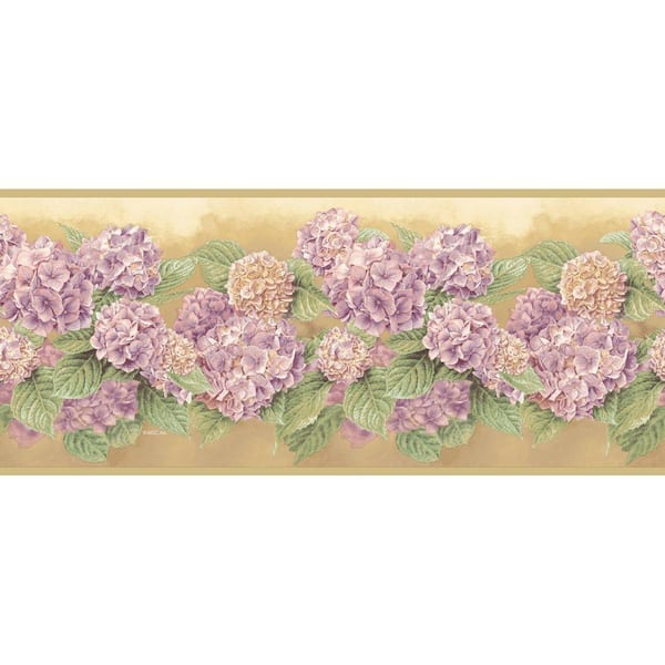 The Wallpaper Company 7.75 in. x 15 ft. Purple Hydrangea Border