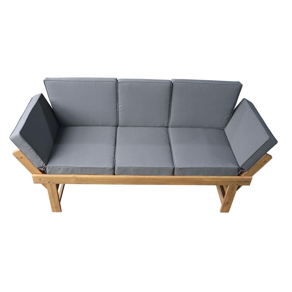 Outdoor Acacia Wood 3-Person Patio Bench with Fold Down Table