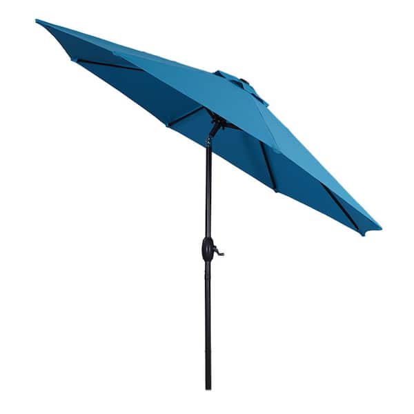 Unbranded 9 ft. Aluminum Market Outdoor Patio Umbrella in Teal with Crank Lift