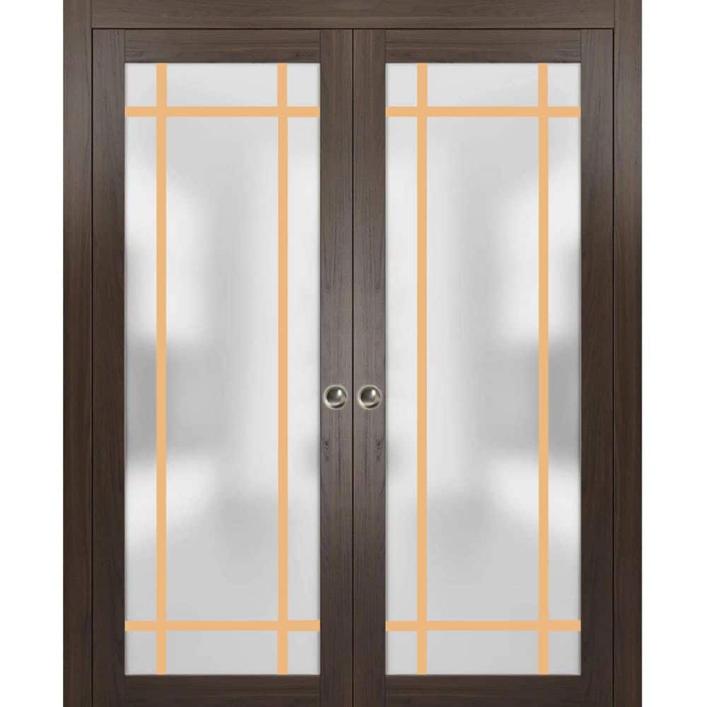 Sartodoors Assemble Required 64 in. x 96 in. 2-Panel Chocolate Ash