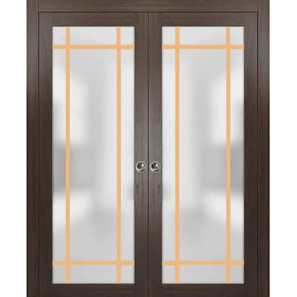 84 in. x 96 in. 2-Panel Chocolate Ash Finished Solid Wood Sliding Door with Hardware