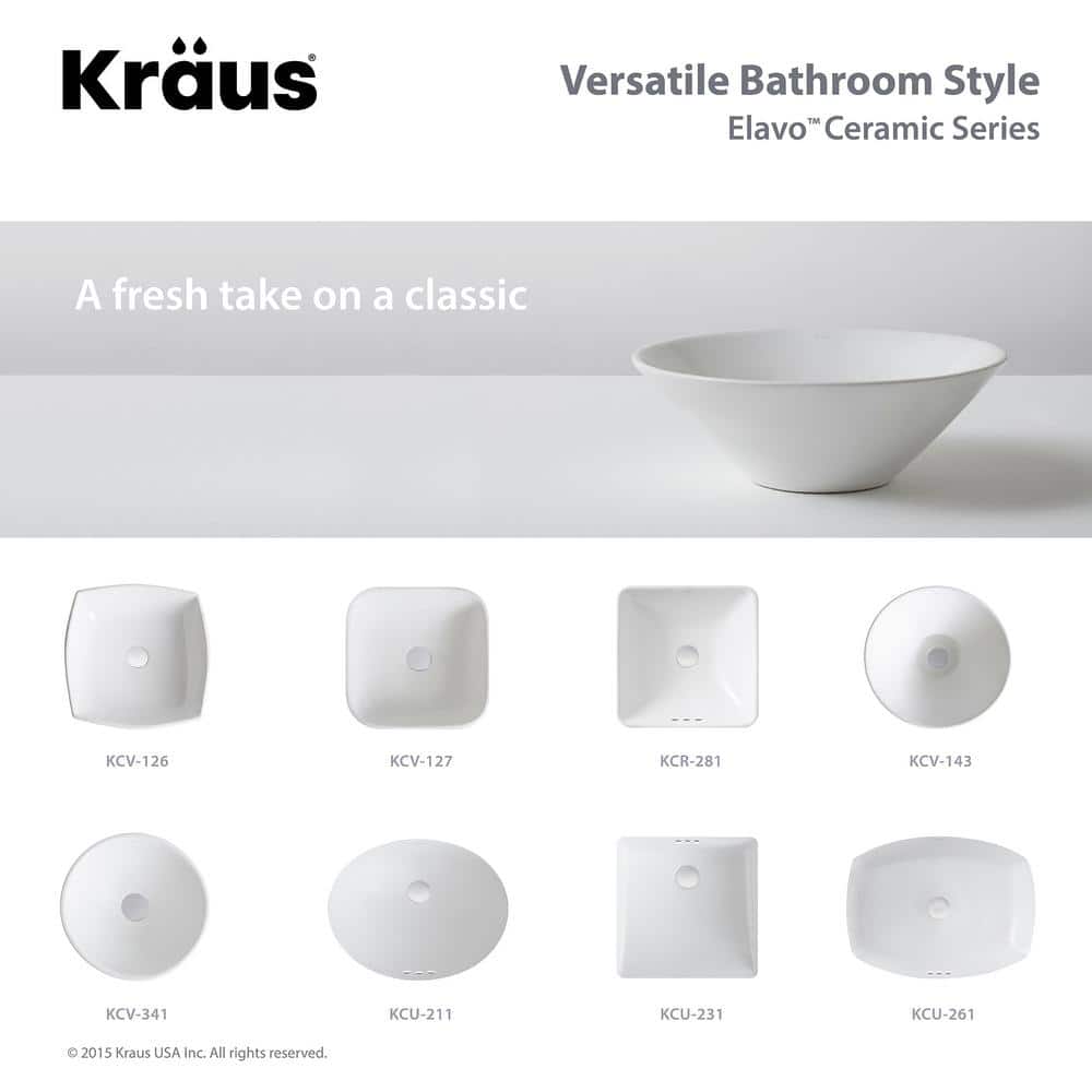 Elavo White Ceramic Round Vessel Sink with Oil Rubbed Bronze Drain
