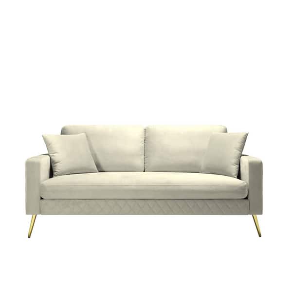 wetiny 72.4 in.W Square Arm Velvet Standard Straight With Two Pillows Sofa in Beige