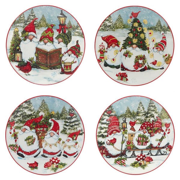 Certified International Christmas Gnomes Assorted Colors Dessert Plate (Set of 4)