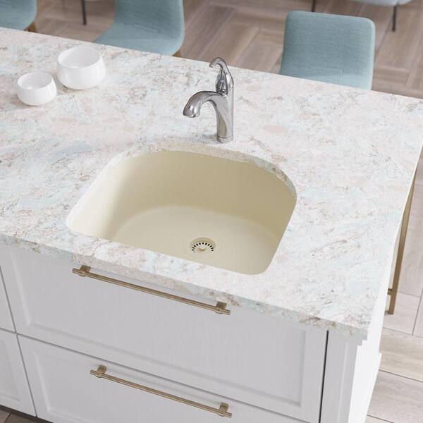 Rene Ecru Granite Quartz 25 in. Single Bowl Undermount Kitchen Sink Kit