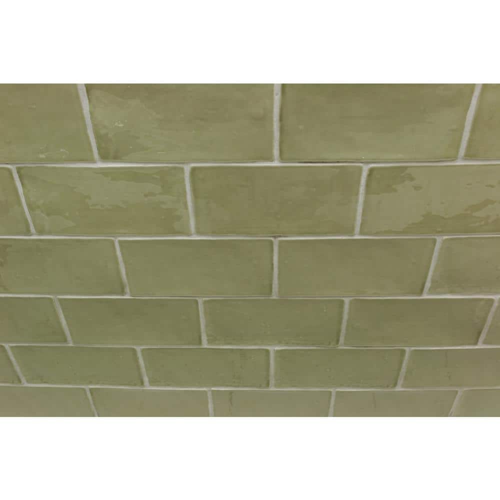 Messi 3" x 6" Polished Green Ceramic Subway Wall Tile