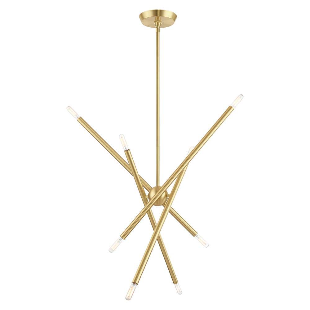 Soho Satin Brass 8-Light Linear Chandelier with Crystal Accents