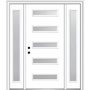 Davina 60 in. x 80 in. Right-Hand Inswing 5-Lite Frosted Glass Primed Fiberglass Prehung Front Door on 4-9/16 in. Frame