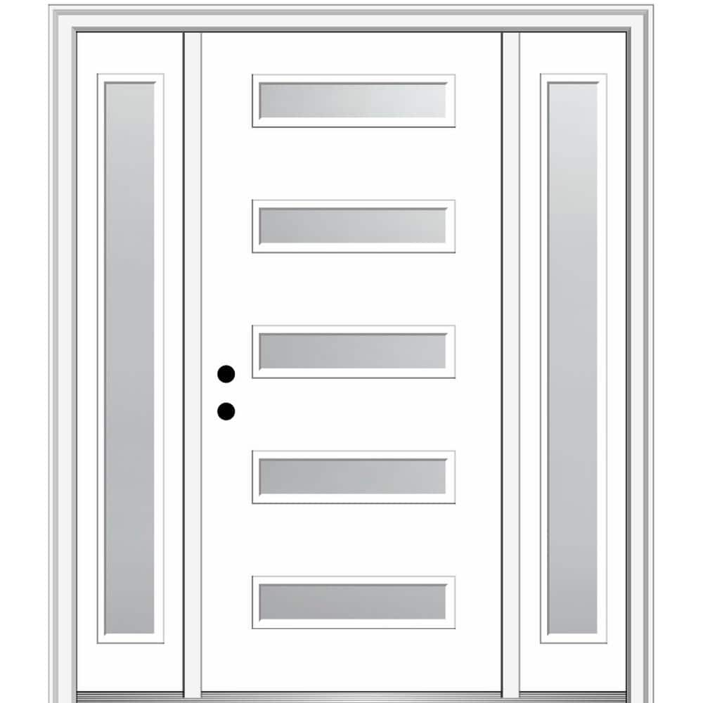 MMI Door Davina 64 in. x 80 in. Right-Hand Inswing 5-Lite Frosted Glass Primed Fiberglass Prehung Front Door on 4-9/16 in. Frame