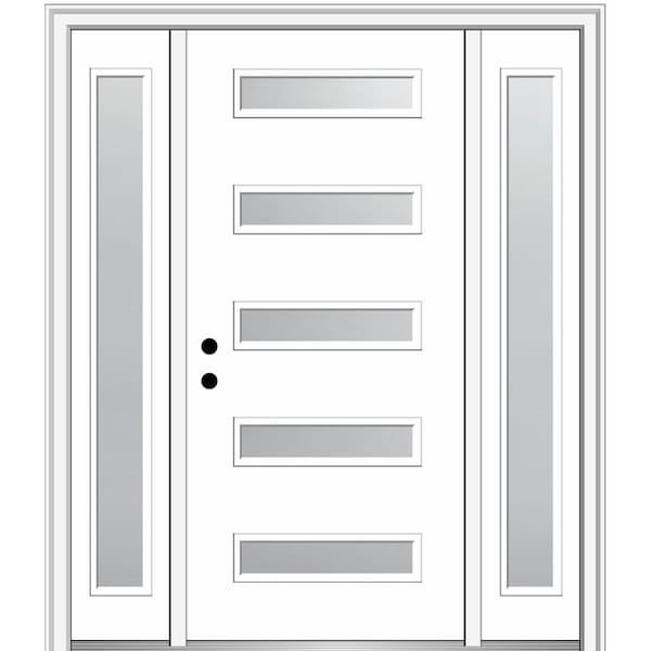 MMI DOOR Davina 64 in. x 80 in. Right-Hand Inswing 5-Lite Frosted Glass Primed Fiberglass Prehung Front Door on 4-9/16 in. Frame