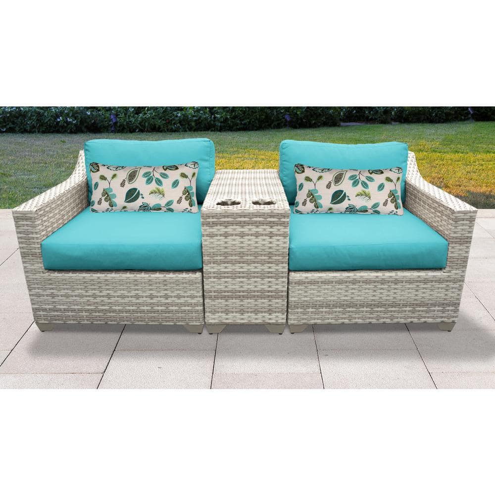 TK CLASSICS Fairmont 3-Piece Wicker Outdoor Seating Group with Aruba Blue Cushions -  8865553
