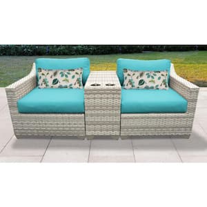 Fairmont 3-Piece Wicker Outdoor Seating Group with Aruba Blue Cushions