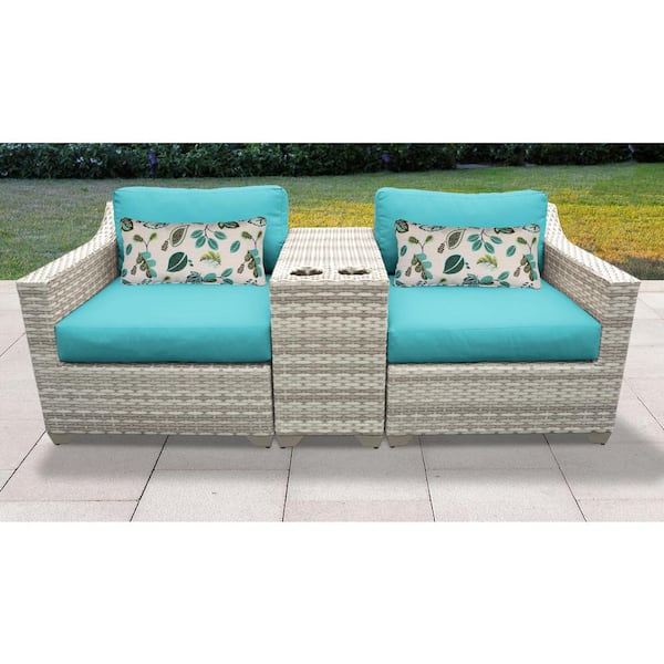TK CLASSICS Fairmont 3-Piece Wicker Outdoor Seating Group with Aruba Blue Cushions