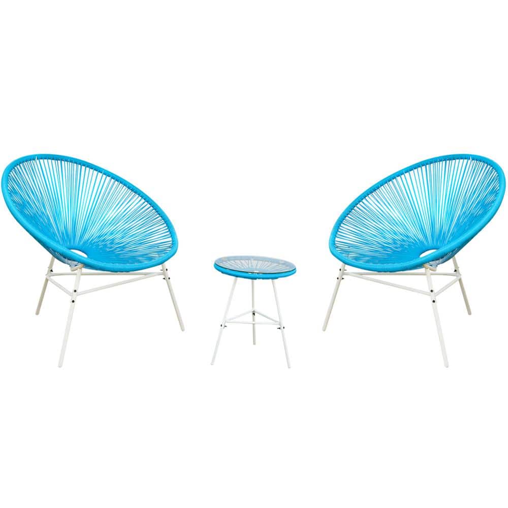 Patio Post Classic Acapulco Chair Blue 3Piece Wicker Outdoor Bistro