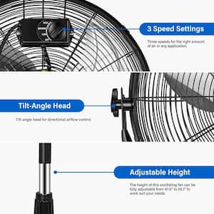 20 in. Black Pedestal Standing Fan, High Velocity, Heavy Duty Metal For Industrial, Commercial, Residential, Greenhouse