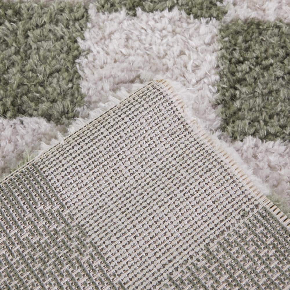 Green and White Checkered Synthetic Kids' Area Rug 8' x 10'