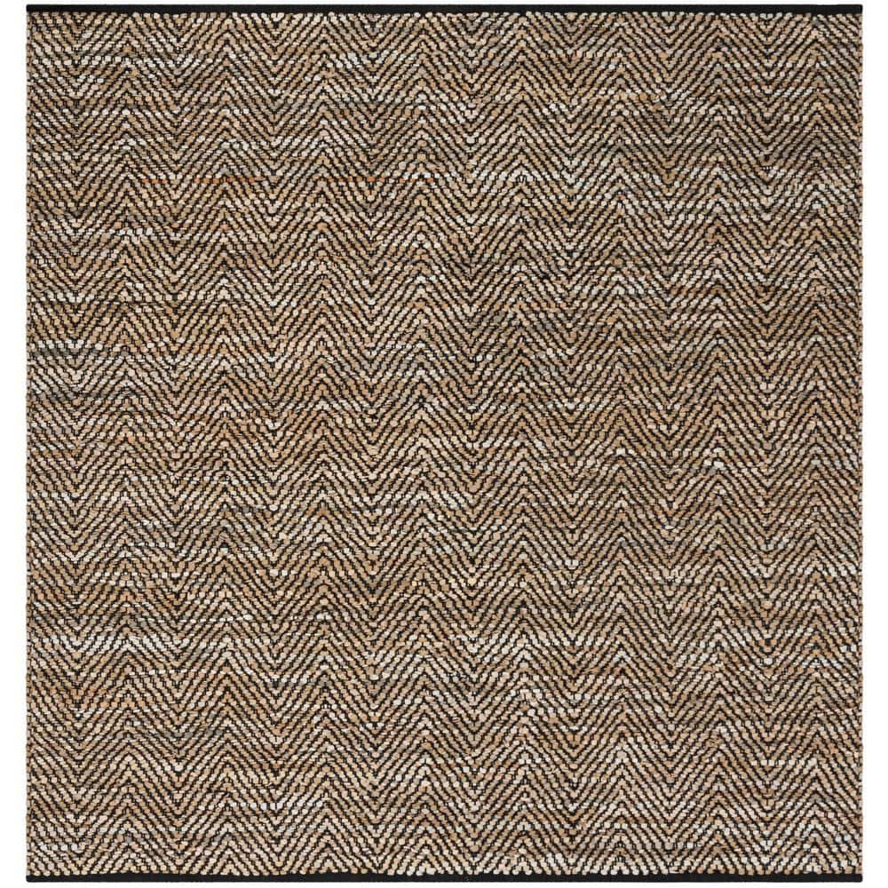 Handmade Beige and Black Cowhide 6' Square Area Rug