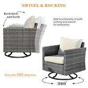 New Vultros Gray 7-Piece Wicker Patio Fire Pit Conversation Seating Set with Beige Cushions Swivel Rocking Chairs