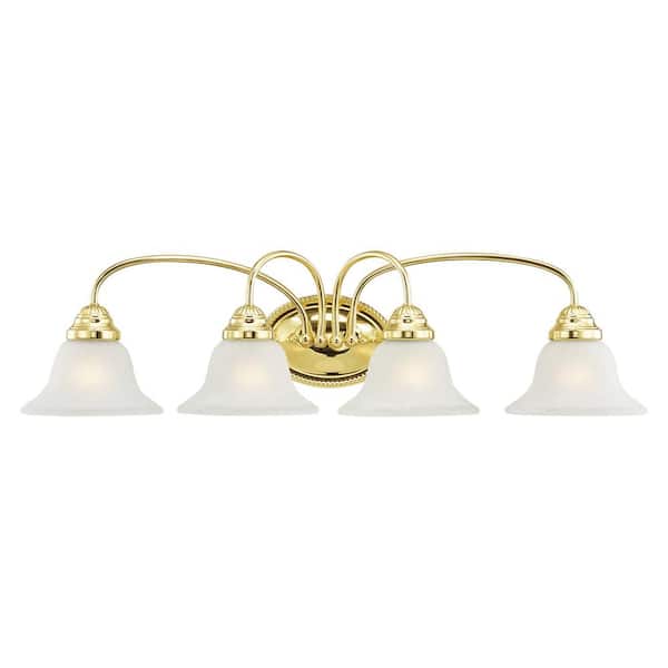 AVIANCE LIGHTING Bodenham 30.5 in. 4-Light Polished Brass Vanity Light with White Alabaster Glass
